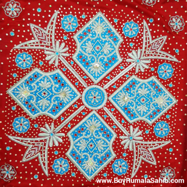 Buy Red and Sky Blue Rumala Sahib (Hand Embroidery)