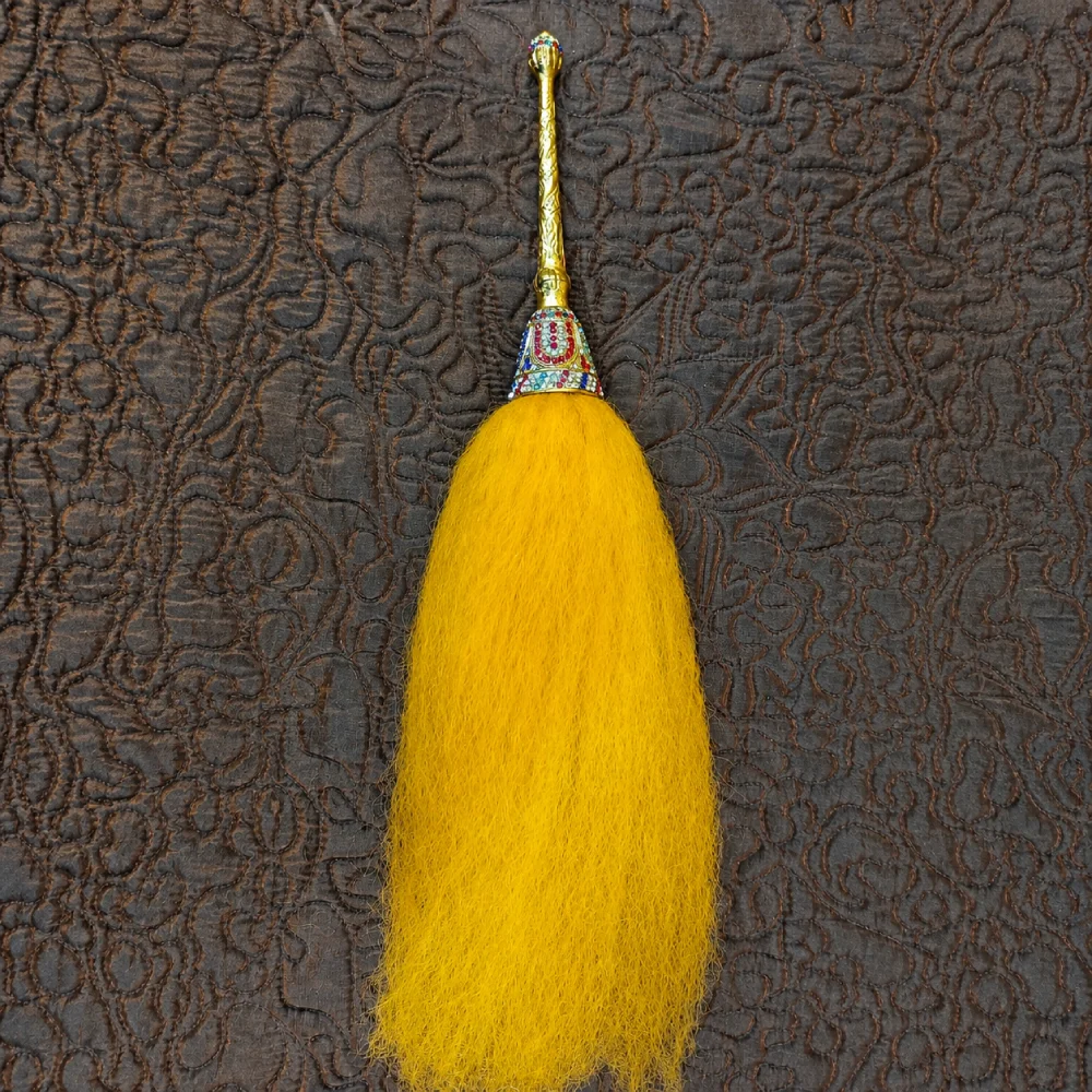 Premium Golden Handle Yellow Chaur Sahib (Yak Hair Fly Whisk)