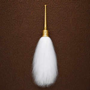 Premium White Chaur Sahib with Golden Engraved Handle
