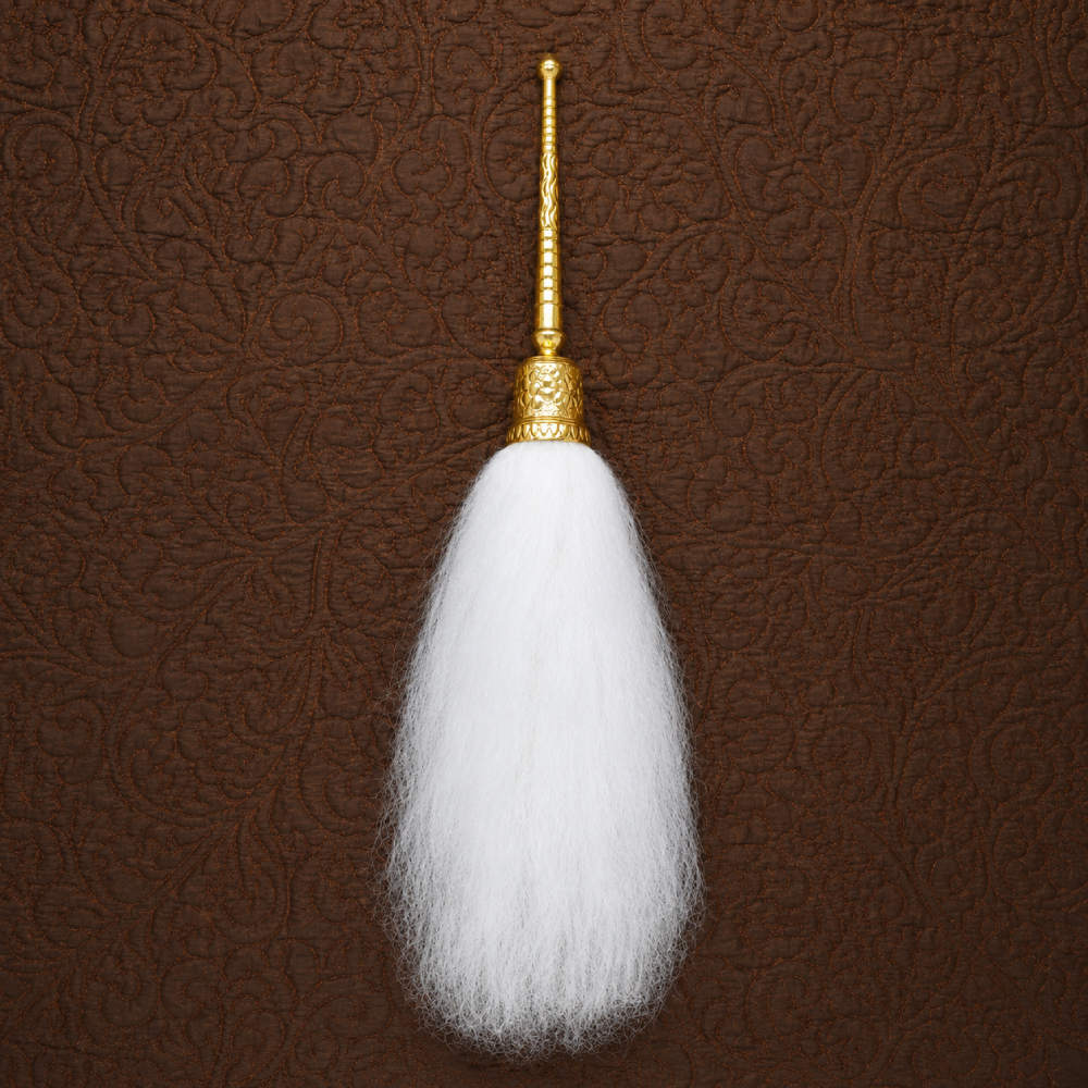 Premium White Chaur Sahib with Golden Engraved Handle