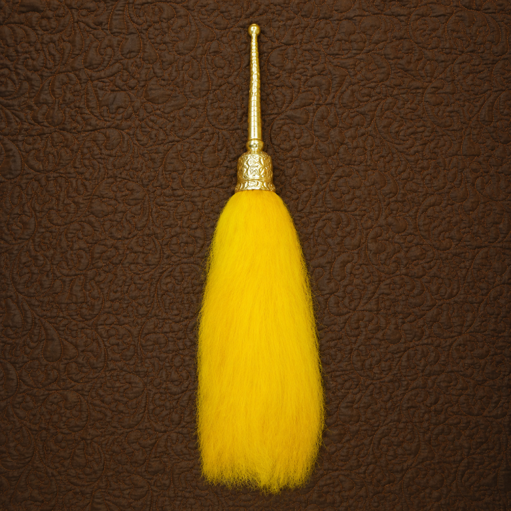 Premium Yellow Chaur Sahib with Golden Engraved Handle