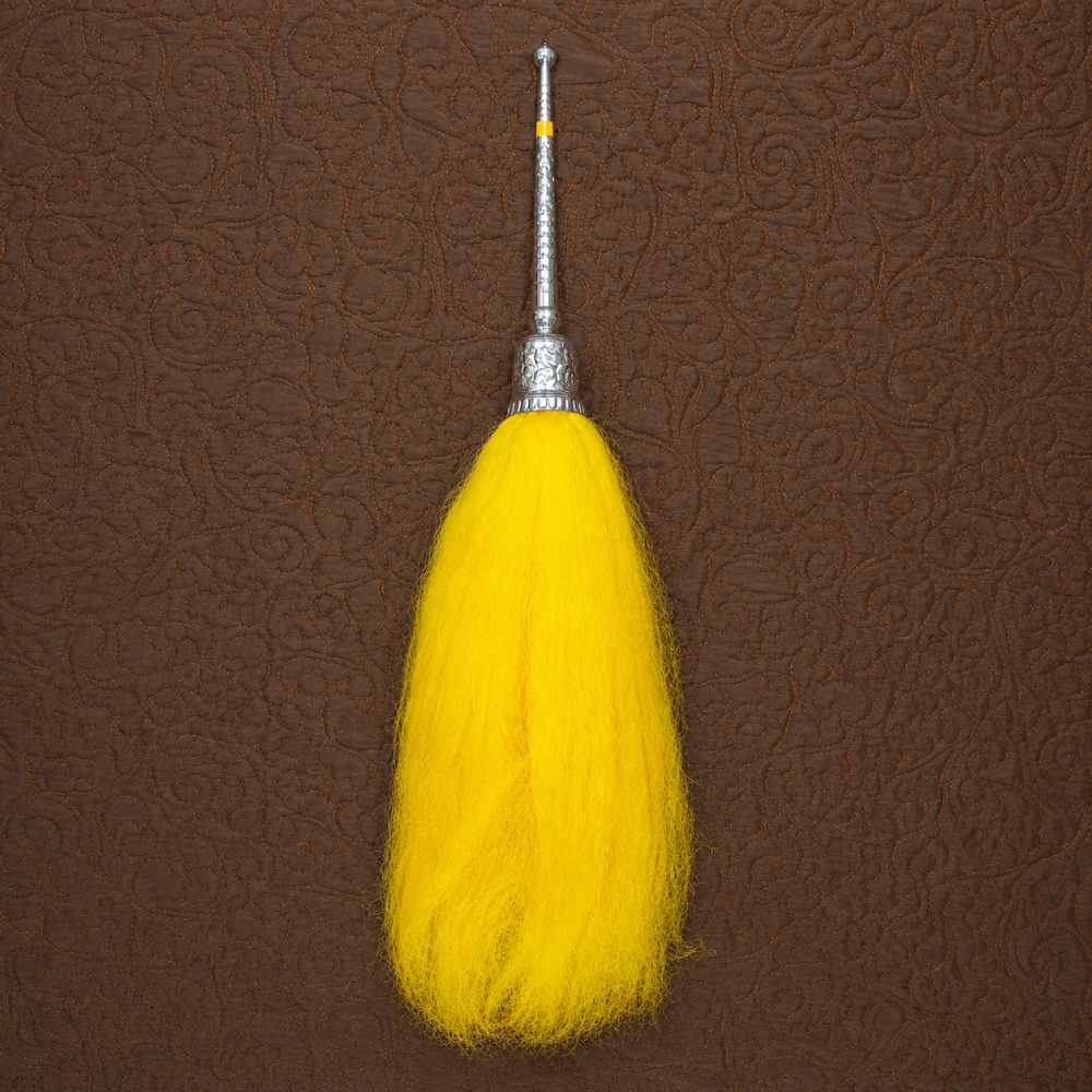 Decorative Yellow Chaur Sahib with Silver-Finish Handle
